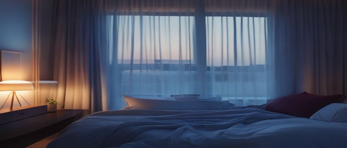 Rustige slaapkamer met zacht maanlicht door ramen